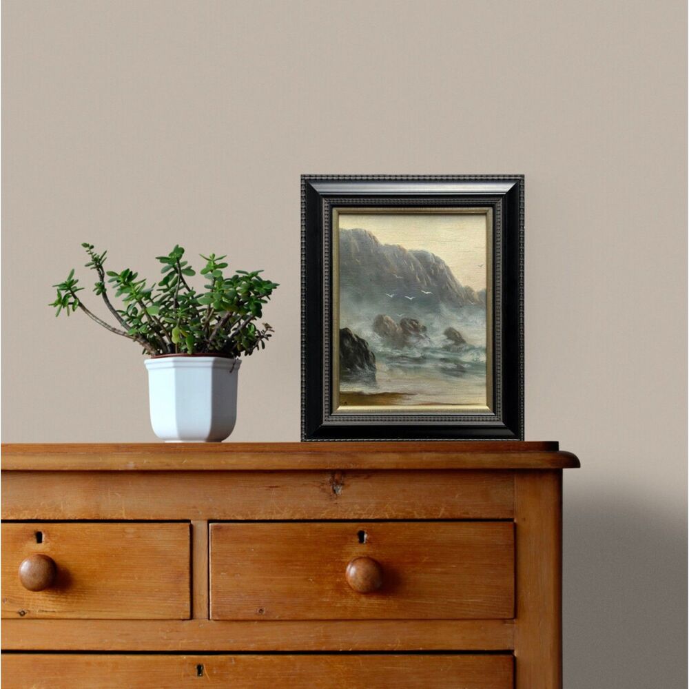 Title: Original Coastal Seascape Oil Painting on Board – Signed & Framed